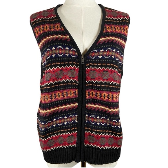 Vintage ERIKA Sweater Vest Fair Isle Striped Size Large - Picture 1 of 9